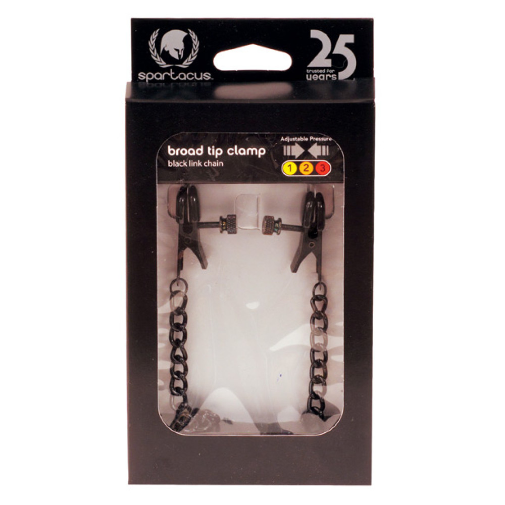Spartacus Blackline Broad Tip Adjustable Nipple Clamps w/Chain - Black