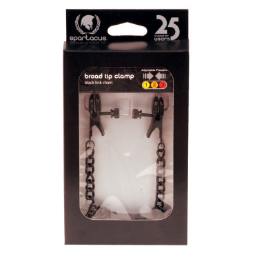 Spartacus Blackline Broad Tip Adjustable Nipple Clamps w/Chain - Black