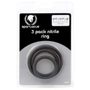Spartacus Nitrile Cock  Ring Set - Black Pack of 3