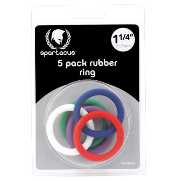 Spartacus 1.25" Rubber Cock Ring Set - Rainbow Pack of 5