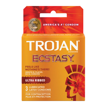 Trojan Ultra Ribbed Ecstasy Condoms - Box of 3