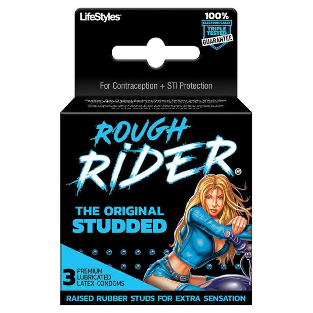 Lifestyles Rough Rider Studded Condom Pack - Pack of 3