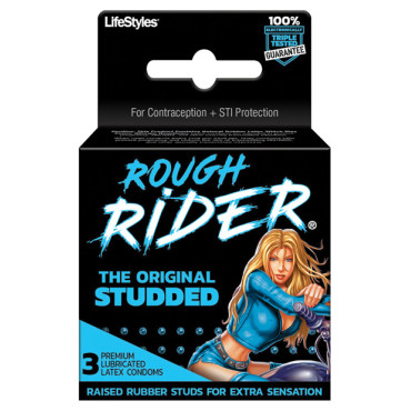 Lifestyles Rough Rider Studded Condom Pack - Pack of 3