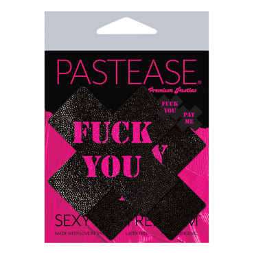 Pastease Premium Fuck You Pay Me Cross - Black/Pink O/S