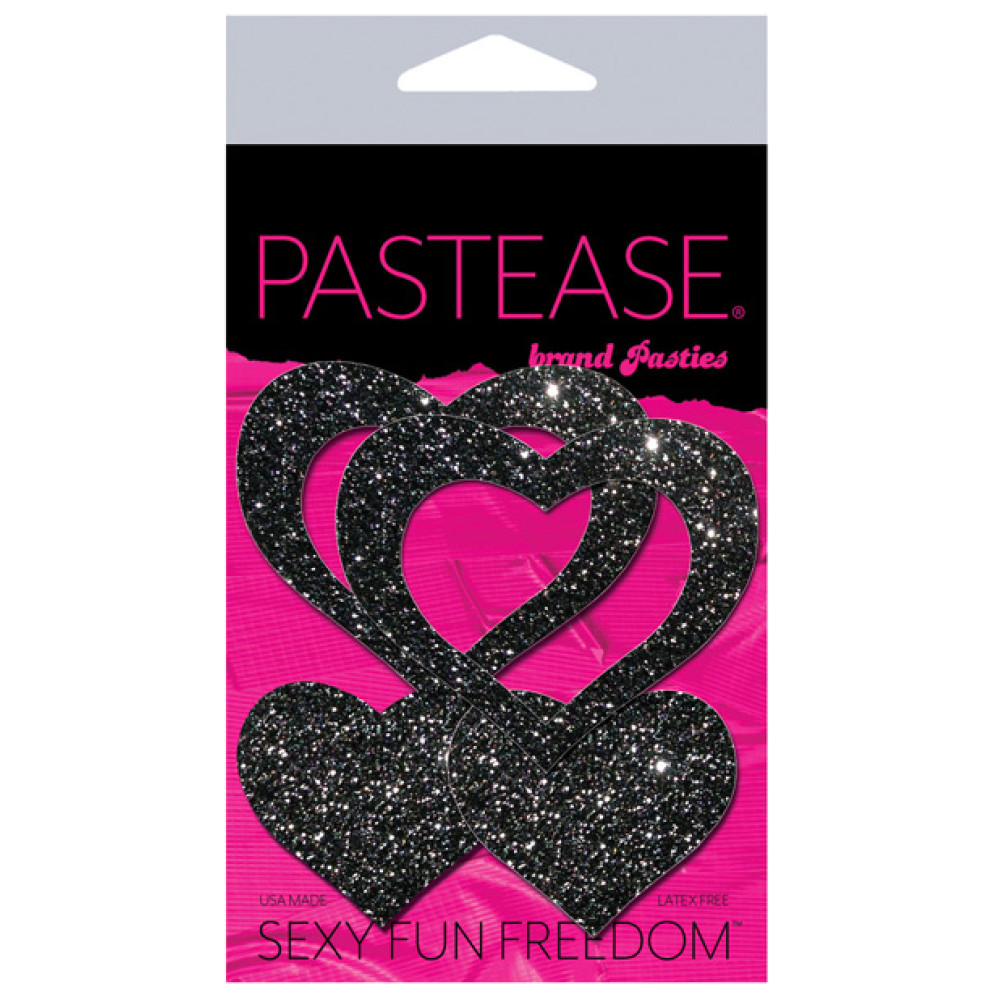 Pastease Premium Glitter Peek a Boob Hearts - Black O/S
