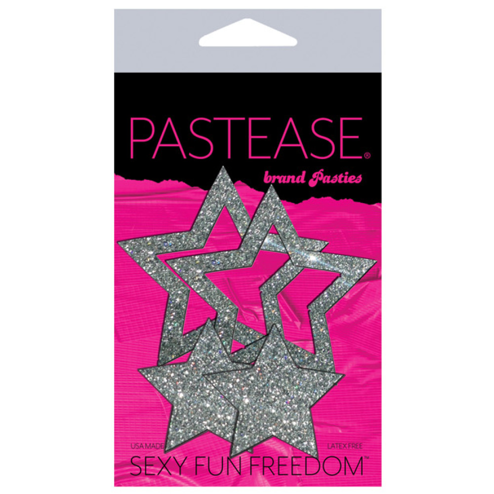 Pastease Premium Glitter Peek a Boob Stars - Silver O/S