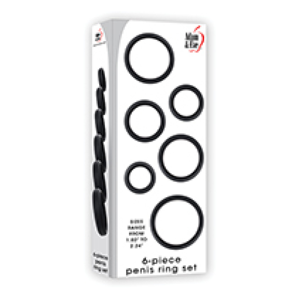Adam & Eve 6 pc Silicone Penis Ring Set - Black