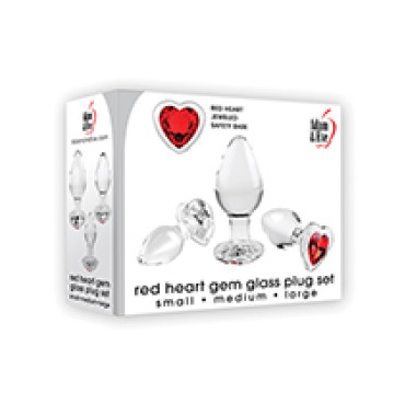 Adam & Eve Red Heart Gem Glass Plug Set