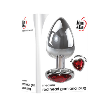 Adam & Eve Red Heart Gem Anal Plug - Medium Red/Chrome