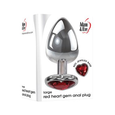 Adam & Eve Red Heart Gem Anal Plug - Large Red/Chrome