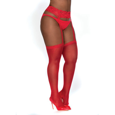 Sheer Garter Belt Pantyhose Red QN