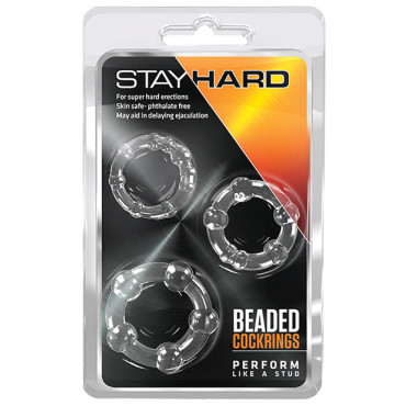 Blush Stay Hard Beaded Cock Rings 3 Pack - Clear