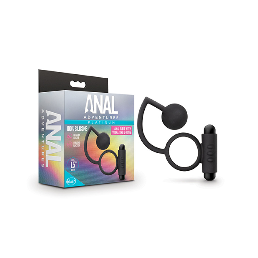 Blush Anal Adventures Platinum Silicone Anal Ball w/Vibrating C Ring - Black Blush Anal Adventures Platinum Silicone Anal Ball w/Vibrating C Ring - Black