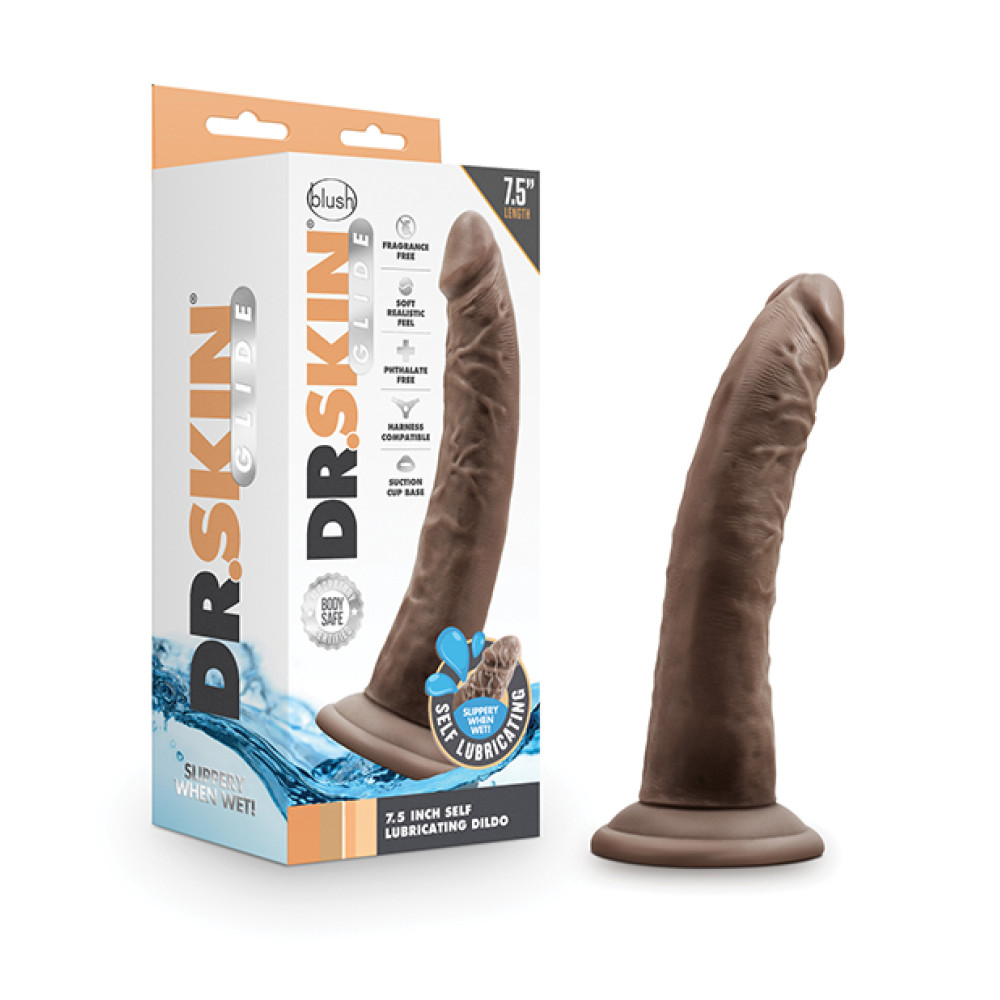 Blush Dr. Skin Glide 7.5" Self Lubricating Dildo - Chocolate
