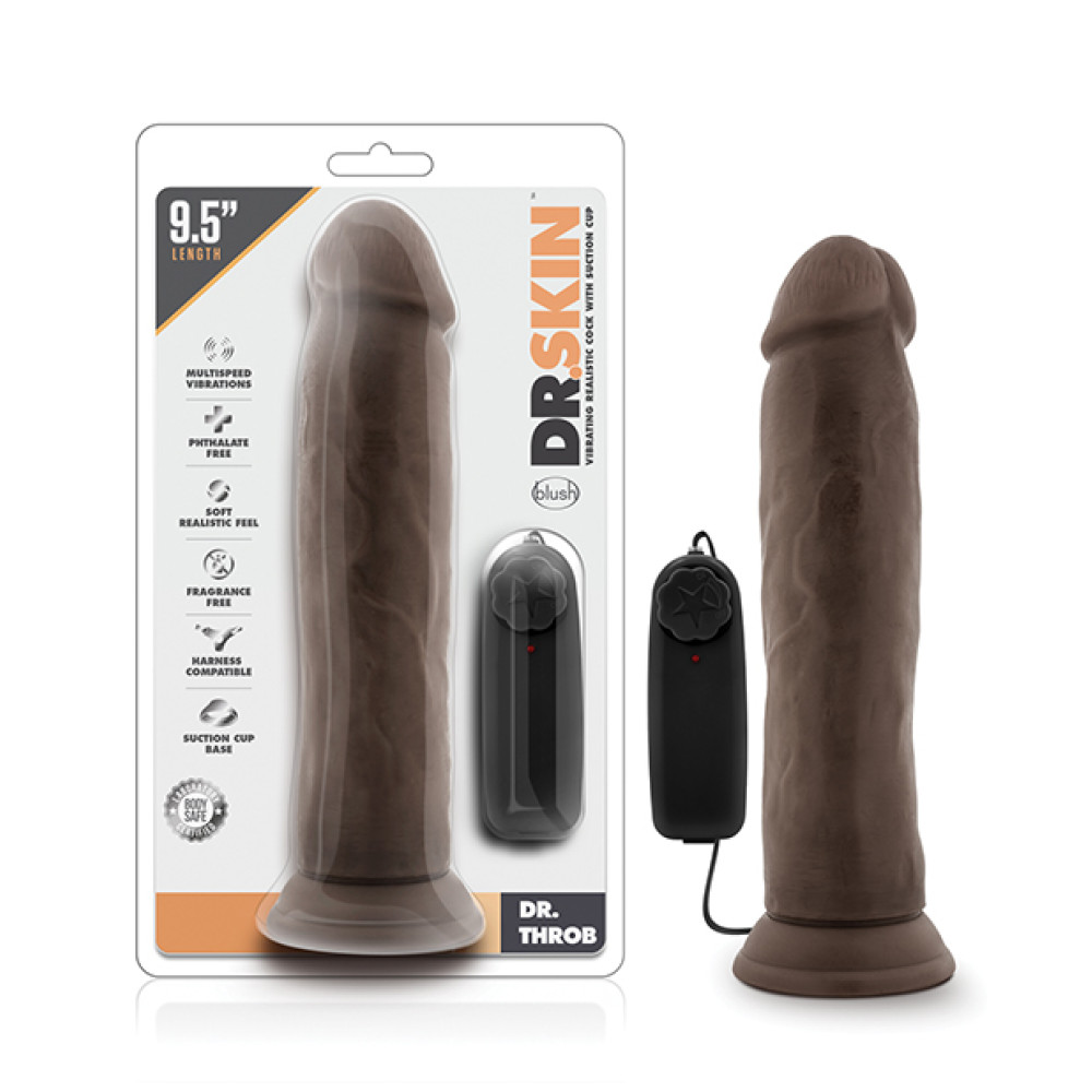 Blush Dr. Skin Dr. Throb 9.5" Cock w/Suction Cup - Chocolate