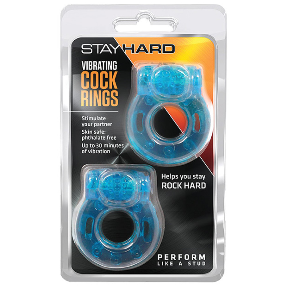 Blush Stay Hard Vibrating Cock Ring 2 Pack - Blue