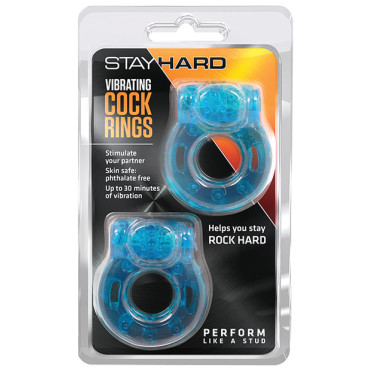 Blush Stay Hard Vibrating Cock Ring 2 Pack - Blue