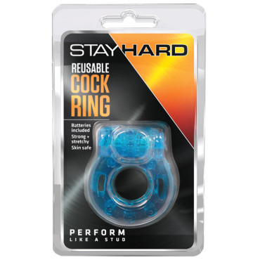 Blush Stay Hard Vibrating Reusable Cock Ring - Blue