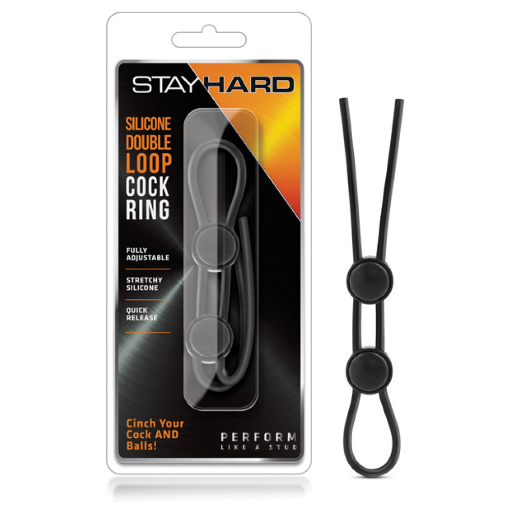 Blush Stay Hard Silicone Double Loop Cock Ring - Black