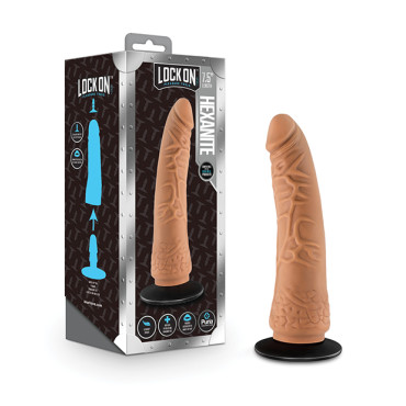Blush Lock On 7.5" Hexanite Dildo w/Suction Cup Adapter - Mocha