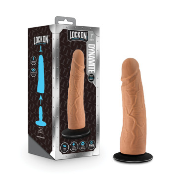 Blush Lock On 7" Dynamite Dildo w/Suction Cup Adapter - Mocha