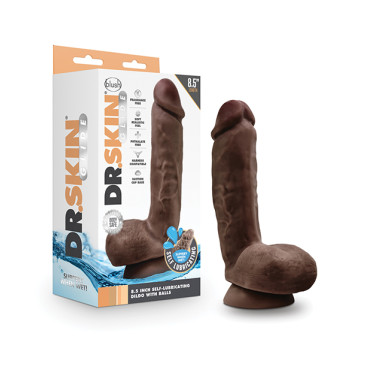 Blush Dr. Skin Glide 8.5" Self Lubricating Dildo w/Balls - Chocolate