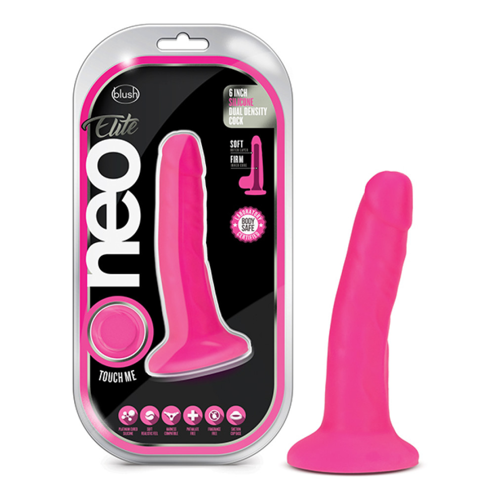 Blush Neo Elite 6" Silicone Dual Density Cock - Neon Pink