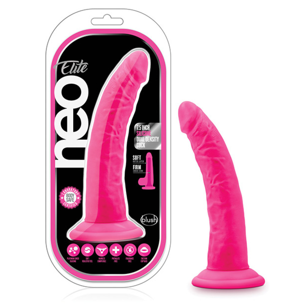 Blush Neo Elite 7.5" Silicone Dual Density Cock w/Balls - Neon Pink Blush Neo Elite 7.5" Silicone Dual Density Cock w/Balls - Neon Pink