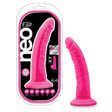 Blush Neo Elite 7.5" Silicone Dual Density Cock w/Balls - Neon Pink