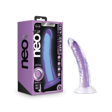 Blush Neo Elite Glow in the Dark Light 7" Silicone Dual Density Dildo - Neon Purple