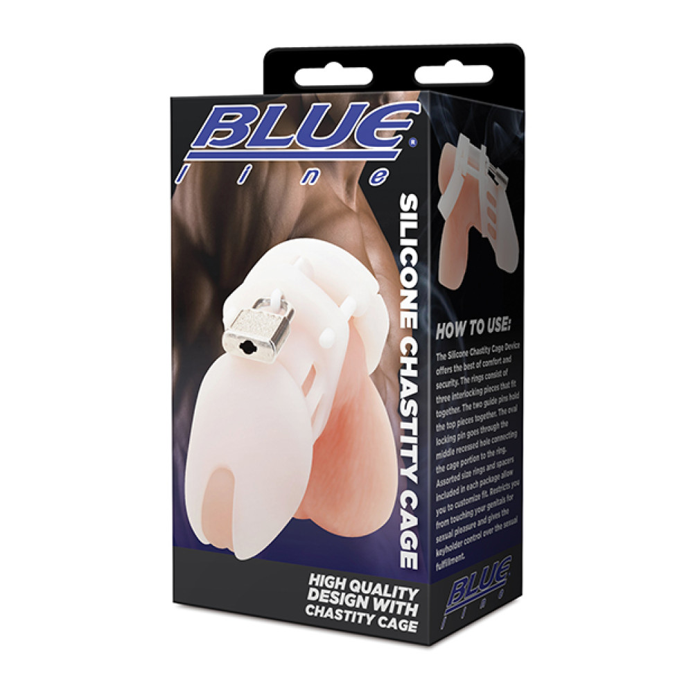 Blue Line Silicone Chastity Cage - White