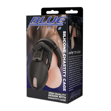 Blue Line Silicone Chastity Cage - Black