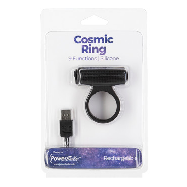 Cosmic Cock Ring w/Rechargeable Bullet - 9 Functions Black