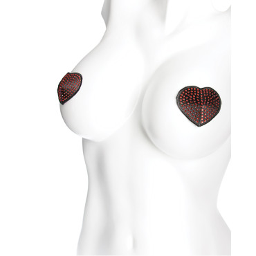 Heart Rhinestone Pasties - Red/Black O/S