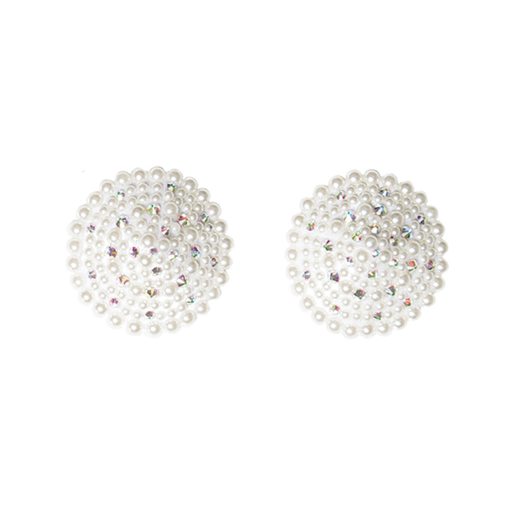 Pearl & Rhinestones Round Reusable Pasties - White O/S