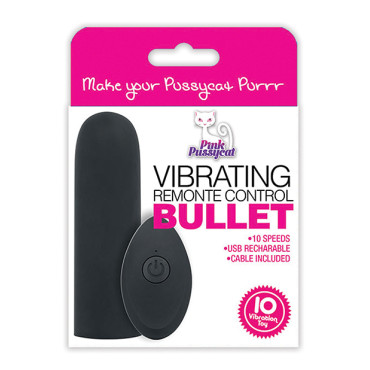 Pink Pussycat Vibrating Remote Control Bullet - Black