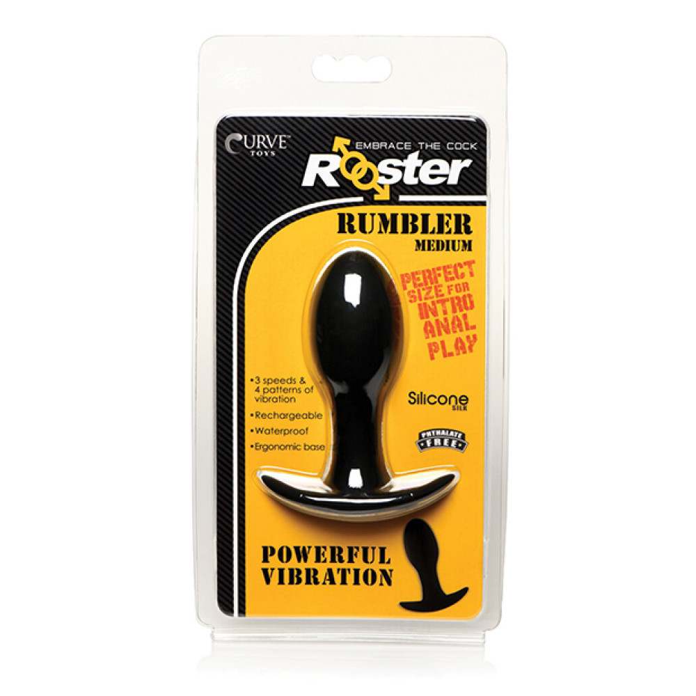 Curve Toys Rooster Rumbler Vibrating Silicone Anal Plug Medium - Black