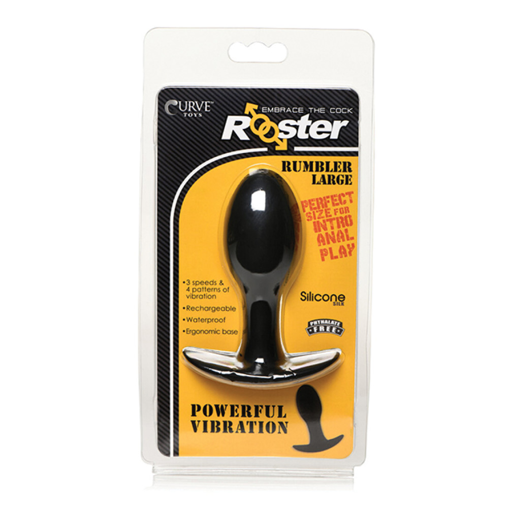 Curve Toys Rooster Rumbler Vibrating Silicone Anal Plug Large - Black