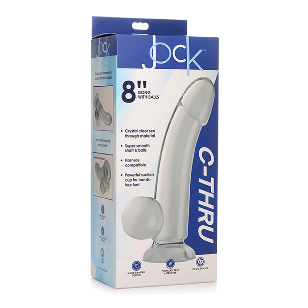 Curve Toys Jock C-Thru 8" Smooth Dong w/Balls - Clear