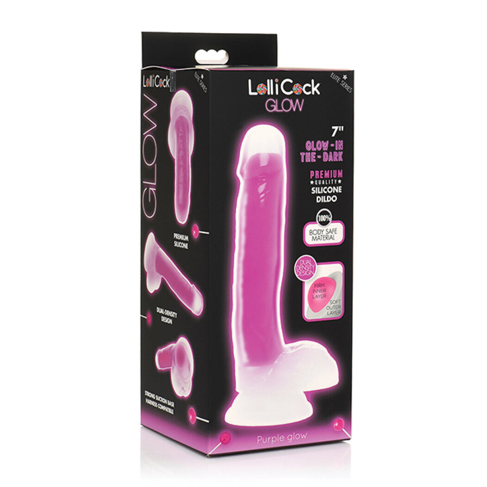 Curve Toys Lollicock 7" Glow In The Dark Silicone Dildo w/Balls - Purple