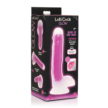 Curve Toys Lollicock 7" Glow In The Dark Silicone Dildo w/Balls - Purple