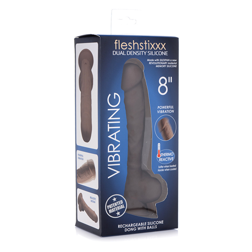 Curve Toys Fleshstixxx 8" Vibrating Silicone Dildo w/Balls - Brown