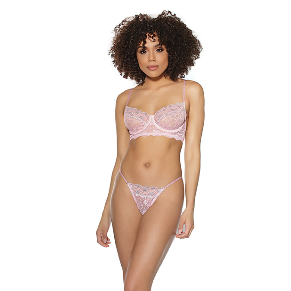 Crystal Pink Underwire Bra & G-String Pink/Silver MD