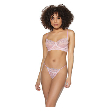 Crystal Pink Underwire Bra & G-String Pink/Silver MD