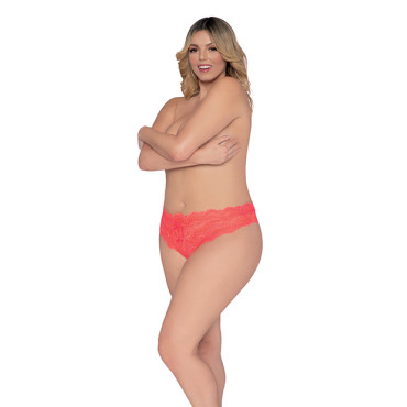 Simply Sexy Lace Tanga Open Crotch Panty Coral 1X