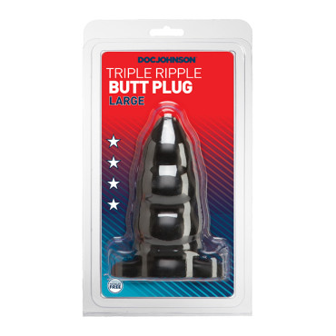 Triple Ripple Butt Plug - Large Black