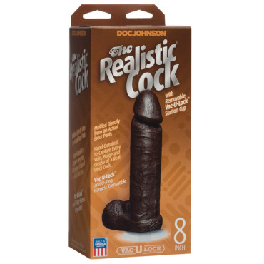 8" Realistic Cock w/Balls - Black