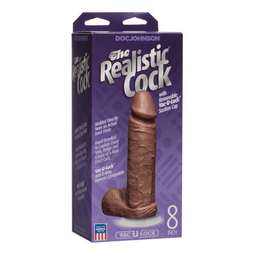 8" Realistic Cock w/Balls - Brown