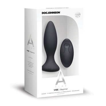 A Play Rechargeable Silicone Beginner Anal Plug w/Remote - Black