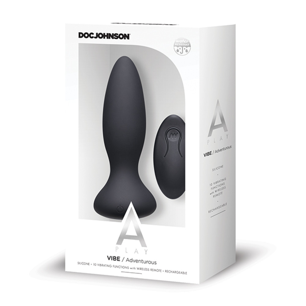 A Play Rechargeable Silicone Adventurous Anal Plug w/Remote - Black